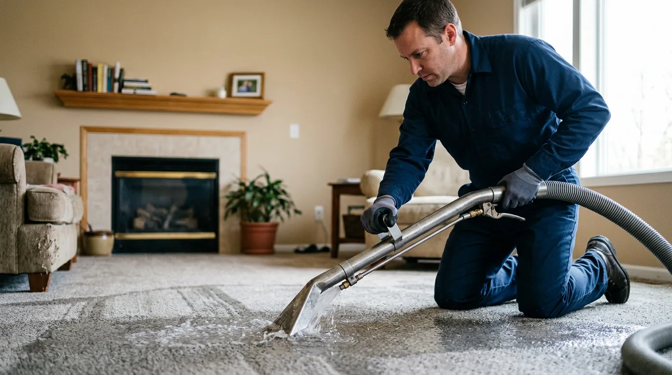 Water damage restoration technician working near Thayer, KS